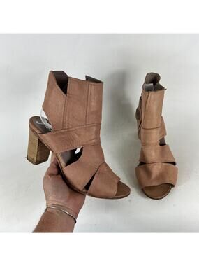Free People Effie Sandals Womens 9 Brown Leather Block Heel Open Toe Preppy